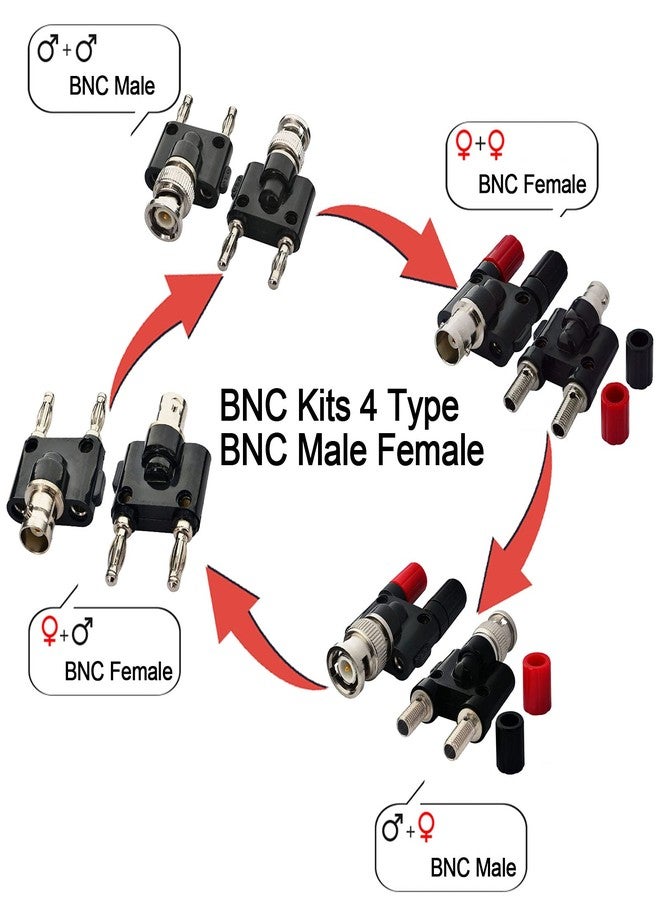 Onelinkmore BNC Kits - 4 Type BNC Male Female to 2X 4mm Dual Banana Female Male Socket Binding Post RF Coax Coaxial Splitter Connector Banana Adapter - Image 2